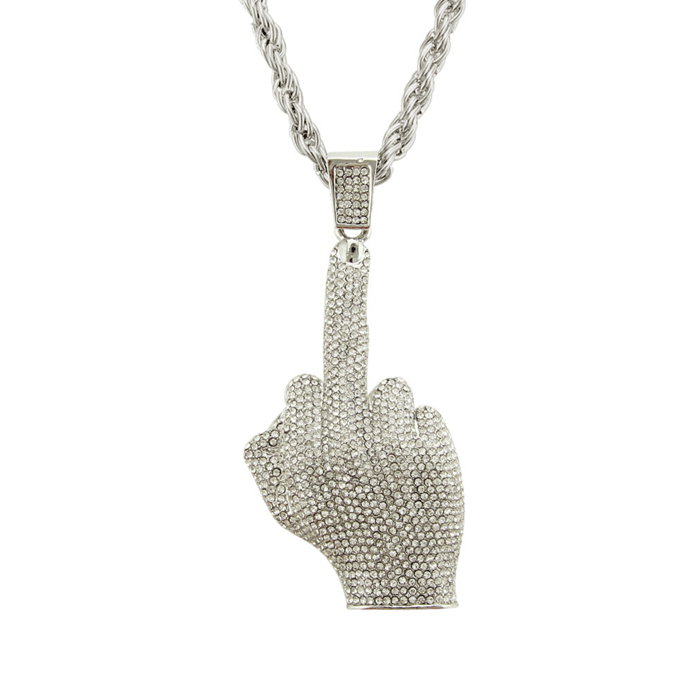 Wholesale Hip Hop Vertical Middle Finger Necklace Alloy